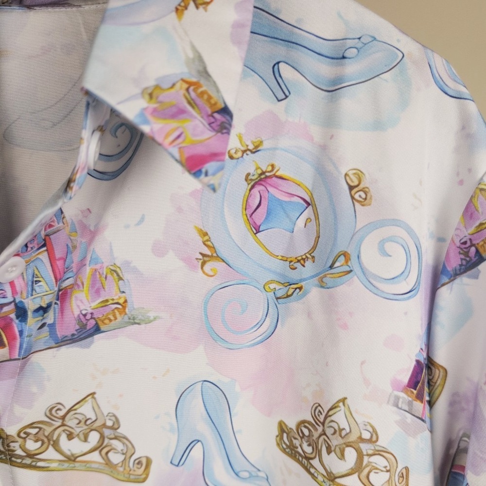 Cinderella Castle Glass Slipper Carriage Button Down Shirt Mens 2XL Watercolor - Picture 3 of 5